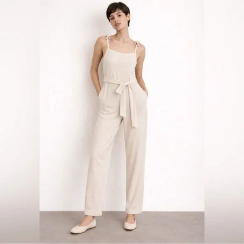 NWT LoveShackFancy Nala Jumpsuit Cream Cashmere Wool Tie Waist Size S